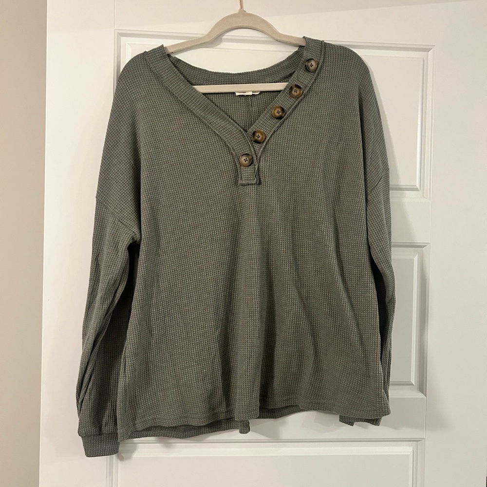 La Miel Waffle Army Green Sweater Size Large